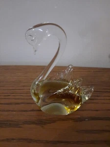 Vintage Bernstein Kunst Glas Schwan Briefbeschwerer groß Figur Tier Handarbeit  - Bild 1 von 7
