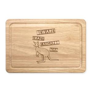 Beware Crazy Kangaroo Man Rectangular Wooden Chopping Board - Australia Animal - Picture 1 of 1