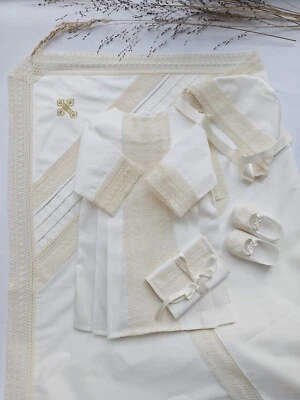Baptism Baby Satin Gown Ivory Boy or Girl Baptismal Gown Unisex Gift Baptism Set - Image 1 of 4