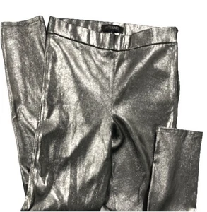 Intermix Womens Metallic Leather Flat Front Side Zip Skinny Pants Silver Size 4 - Picture 1 of 5