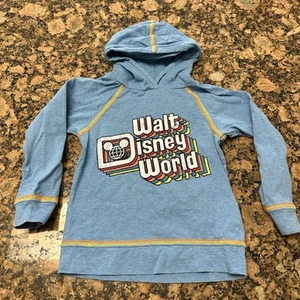 Kids Size 6 Retro Font Blue Walt Disney World long sleeve Hooded Shirt - Picture 1 of 9