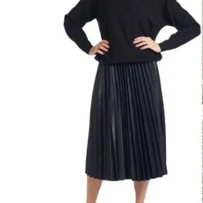 Falda midi plisada de cuero vegano sintético negra Buru cintura elástica para mujer S/M Foto 1 de 4