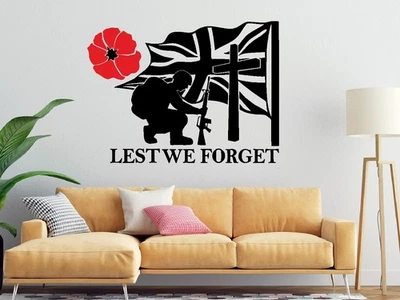 Lest We Forget Remembrance Day Stickers Poppy Soldier UK Flag Car Decal Quote - Image 1 of 4