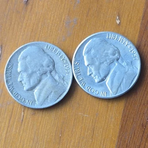 1957 D P Jefferson Nickel Proof Coin 5c Uncleaned Toned - Picture 1 of 12