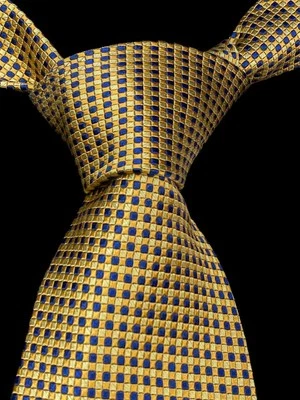 Corbata Brooks Basics Dorada Amarillo Azul Geométrica Micro Cuadrados Patrón Seda 60" EE. UU. Foto 1 de 4