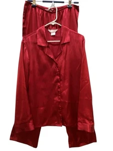 gilligan o'malley pajama set Sz S Slinky Satin Tailored Classic Red Christmas - Picture 1 of 6