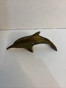 Vintage Brass Dolphin Sculpture Figurine Paper Weight 6" Nautical Ocean - Picture 1 of 7
