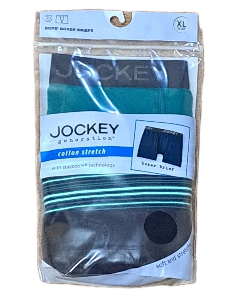 NOVO Pacote com 3 Cuecas Boxer Elásticas de Algodão para Meninos Geração Jockey Tamanho XL 18/20 - Imagem 1 de 1