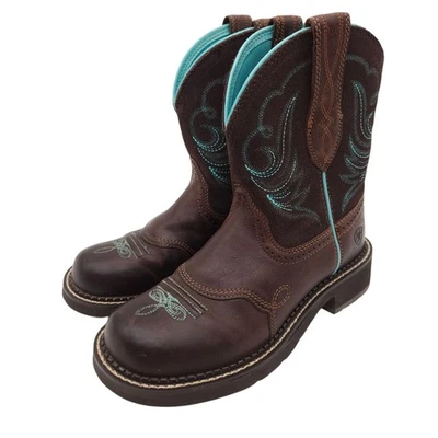 Ariat Fatbaby Mujer 7B Heritage Dapper Cuero Marrón Bota Occidental Cosida Verde Azulado Foto 1 de 4
