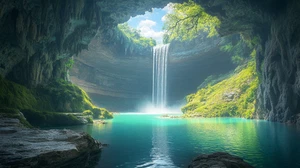 Canvas Art The Sunrise Waterfall Blue Green Wall Picture Poster Print - Picture 1 of 22