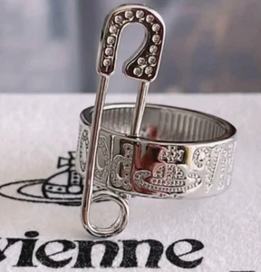 Vivienne Westwood Safety pin Ring Silver Size 6.5-7 Medium Accessory With Pouch - Picture 1 of 8