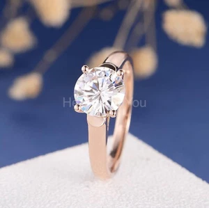 2ct Round Cut Moissanite Solitaire Women Engagement Ring 14k Yellow Gold Plated - Picture 1 of 6