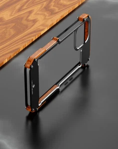 Custodia protettiva telaio metallo vero legno wood case cover per iPhone 13 14 15 16 Pro Max - Foto 1 di 15