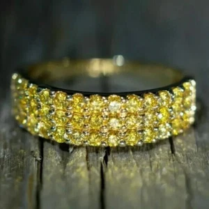 Round Cut Simulated Yellow Citrine Eternity Band Ring In 14k Yellow Gold Plated - Picture 1 of 5