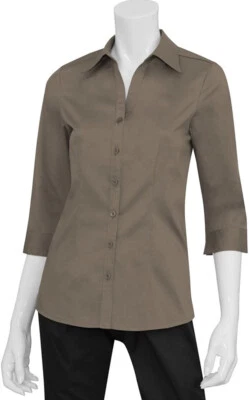 Chef Works Women's Finesse 3/4 Sleeve Fitted Shirt, Natural brown medium M   A - Image 1 of 3