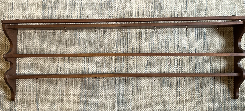 Vtg  Wood Wall Tea Cup/Saucer 2-Tier Display Shelf Knick Knack 14 Cups LOCAL PIC - Image 1 of 4