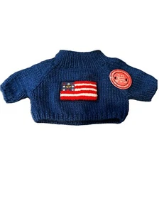 BUILD A BEAR WORKSHOP BOY BLUE KNIT KNITTED SWEATER TOP AMERICAN FLAG - Picture 1 of 5
