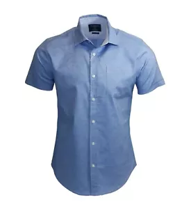Camisa informal de vacaciones de verano de calidad de verano 100 % algodón azul cielo C183 - Imagen 1 de 3