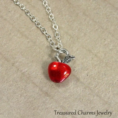 Pequeño Collar Manzana Esmalte Rojo - Regalo Maestro Manzana Fruta Dije Colgante NUEVO Foto 1 de 3