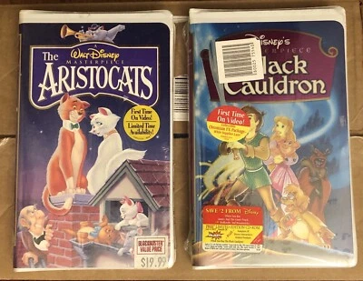 Disney VHS Movie Lot The Aristocats - The Black Cauldron MASTERPIECE - Sealed Foto 1 de 4