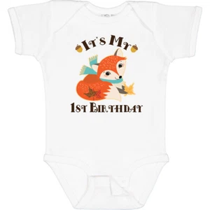 Inktastic 1st Birthday Woodland Fox Baby Bodysuit Babys First Cute Boys Girls - Picture 1 of 13