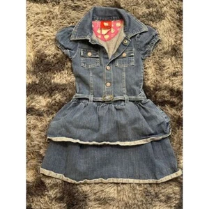 Hello Kitty Girls Denim Dress Tiered Ruffle Button Front Casual Summer Outfit - Picture 1 of 4