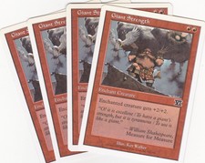 4 x Giant Strength common enchantment from 6th Edition (MTG)