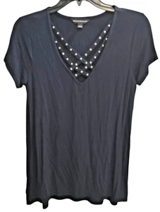 Rock & Republic Navy V-Neck Studded Criss Cross Straps Women's Small - Picture 1 of 5