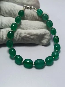emerald dyed gemstone 8x9-9x12 mm oval beads 925 fine silver 5-10" bracelets - Picture 1 of 19