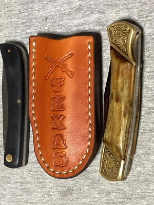 Personalized Buck 110, 112, Trapper, & Others Leather Folding Knife Clip Sheath - Image 1 of 4