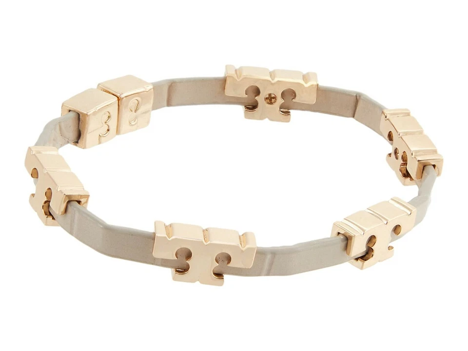 Pulseira empilhável Tory Burch ouro 18 quilates latão Jamaica areia couro croco - Imagem 1 de 1