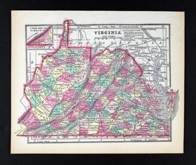 Mapa Morse 1857 Virginia West VA Richmond Charleston Lexington Norfolk Alejandría Foto 1 de 4