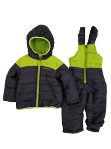 Infant Boys 2-Piece Charcoal & Lime Heayweight Coat & Snow Bibs Snowsuit Set 12m - Picture 1 of 1