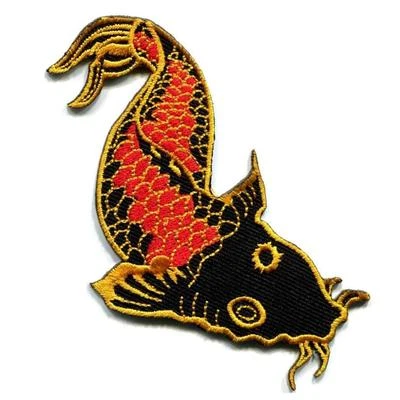 KOI FISH IRON ON PATCH 4.5" Gold Orange Black Japanese Carp Embroidered Applique