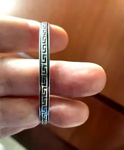 Unisex Solid Sterling Silver Bangle Bracelet Greek Key Design, 9.5gr - Picture 1 of 6