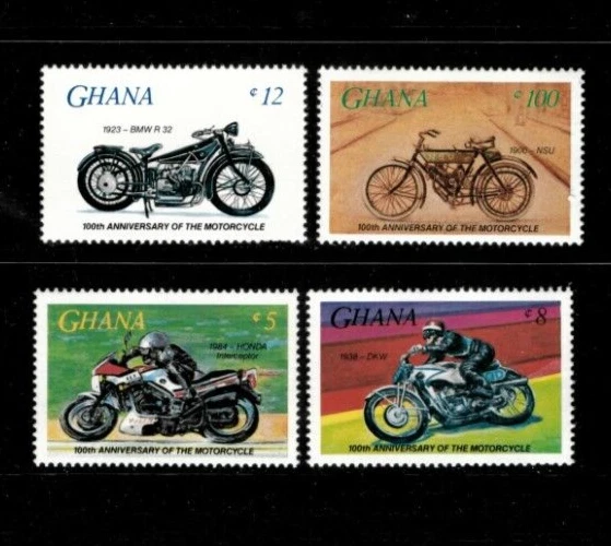 Ghana 1985 - Aniversario de motocicleta - Juego de 4 estampillas - Scott #975-8 - MNH Foto 1 de 1