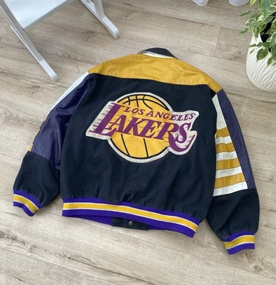 Vintage Jeff Hamilton Lakers Los Angeles NBA 90s Cotton/Leather Jacket Size L - Image 1 of 4