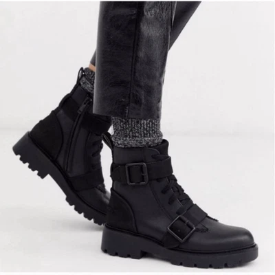 UGG Noe Moto Combat Lace Up Boot Black Size 8 - Image 1 of 4