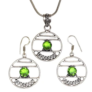 Peridot Gemstone Pendant Jewelry Set Quartz Necklace 18-20'' - Imagen 1 de 11
