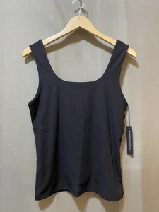 NWT TAHARI Women Sleeveless Square Neck Lined Ribbed Knit Tank Top Size L Black - Picture 1 of 12
