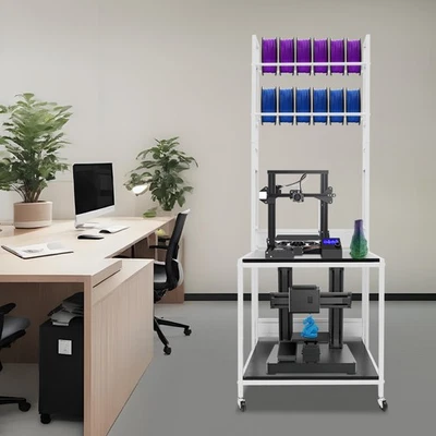 Heavy Duty 3D Printer Stand w/Wheels, 2Tier Mobile Filament Storage Rack White - Bild 1 von 4