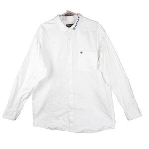 Ariat Shirt Mens XLT White Cotton Oxford Classic Fit Team Logo Twill Western - Picture 1 of 17
