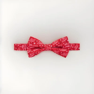Jacob Alexander Men’s Pre-tied Clip Band Bow Tie, Red And White Merry Christmas - Image 1 of 2