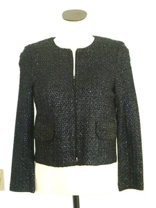 NWT $2595 ST JOHN COUTURE USA Caviar/Navy Embellished Knit Evening Zip Jacket 4 - Picture 1 of 23