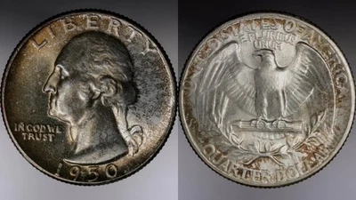 1950 Washington Quarter 25c - NGC MS66+ - DDR FS-801 - Beautiful Toner +COLORS+ - Image 1 of 4