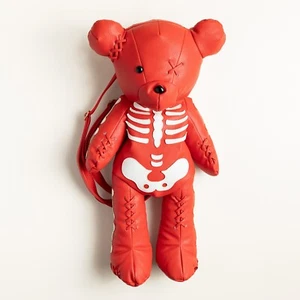 Black Friday Skeleton Teddy Backpack, Dangerfield Red Vegan Leather - Picture 1 of 5
