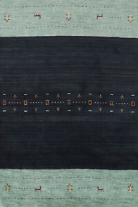 Artisan-crafted Navy Blue Gabbeh Rug Wool Handmade Bedroom Carpet 4x6 ft.