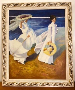 Joaquin Sorolla "Walk on the Beach" Oil Painting Reproduction – 1970s Impression - Picture 1 of 3