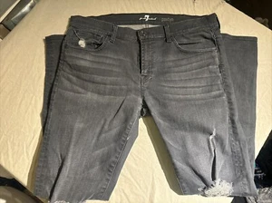 7 For All Mankind Paxtyn Jeans Men 38x32 Tapered Skinny Black Stretch Distressed - Picture 1 of 9