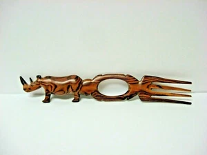 RHINO wooden carved fork paperweight 11.5 inches - Picture 1 of 9